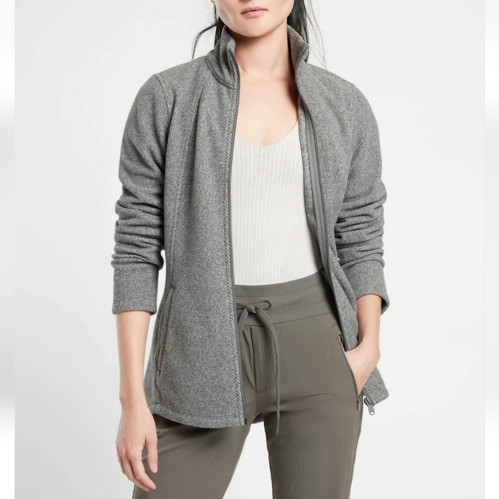 Athleta Stroll Fleece Full Zip Jacket In Egret Grey W0409H Minimalist Classic